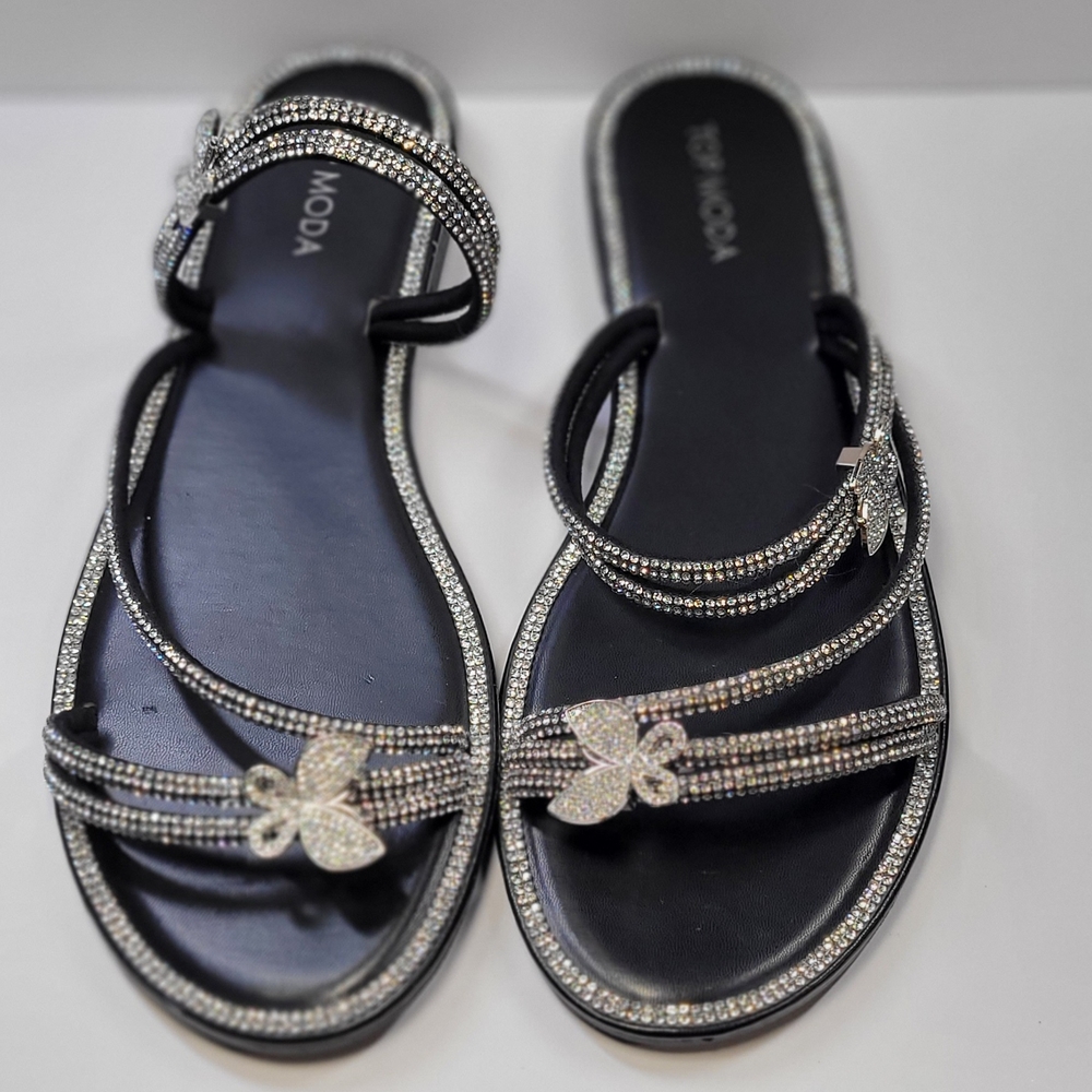 Top Moda Black Rhinestone Sandals - Picture 2 of 11